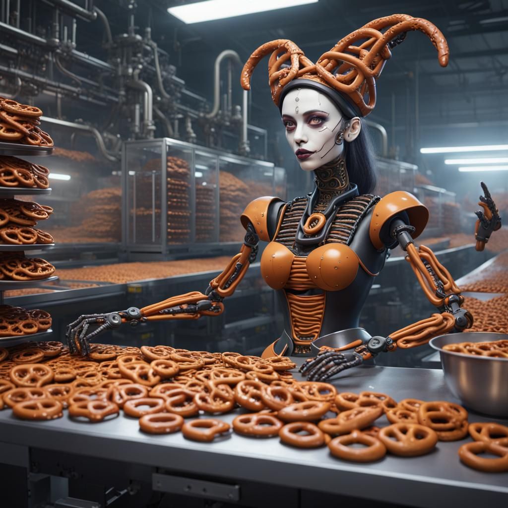 Robot Witch Pretzel Assembly Line: Detailed Matte Painting