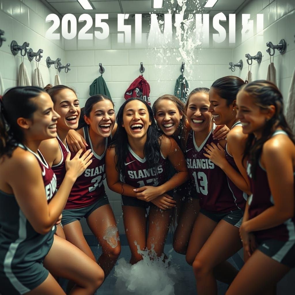 Victorious Women Celebrate Team Win in Steamy Locker Room Sh...