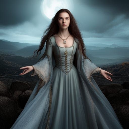 Medieval Lady with Open Hair in Digital Painting