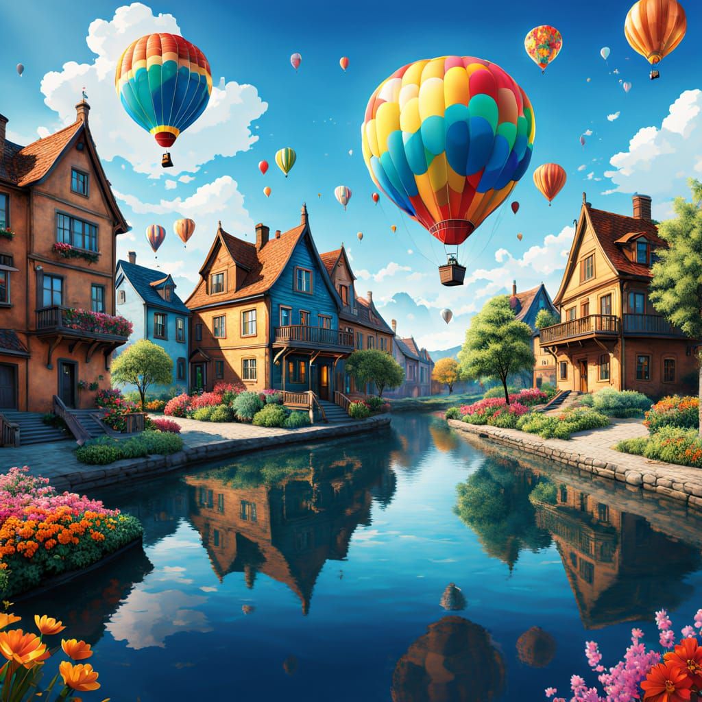 Fantastical Earth Illustration with Hot Air Balloons