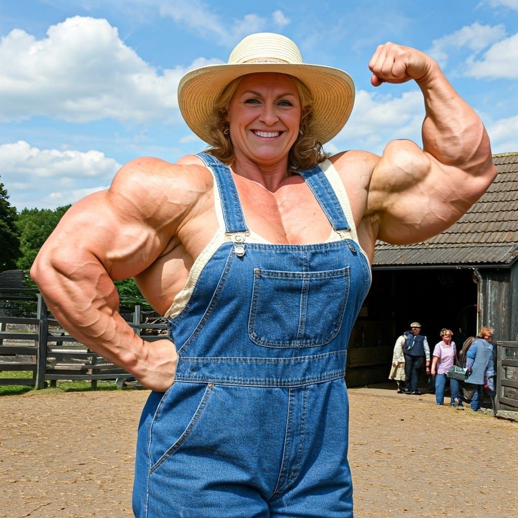 Farmer Mary, Giant Powerlifter Flexing Bicep