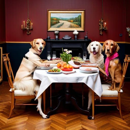 adorable dogs and their human companions gather around a lav...