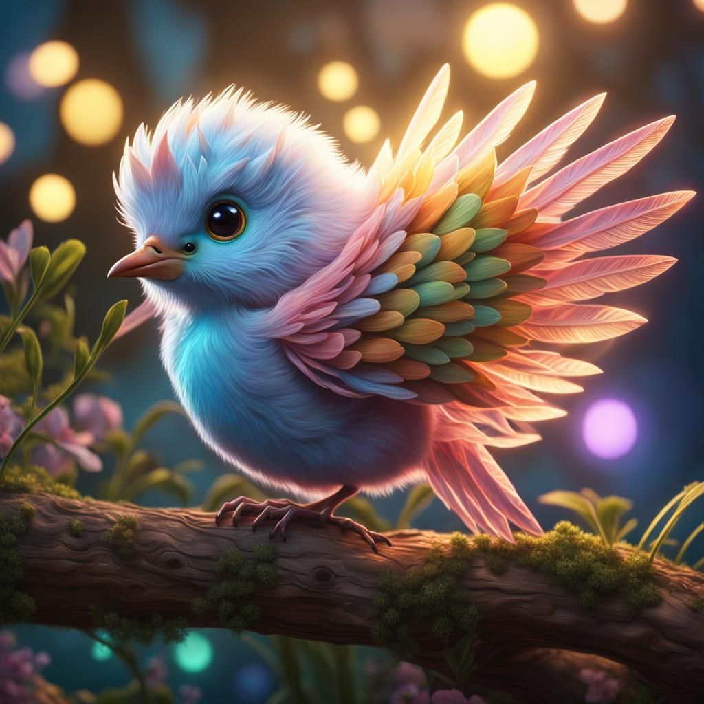 Innocent Fantasy Bird with Volumetric Light Rays