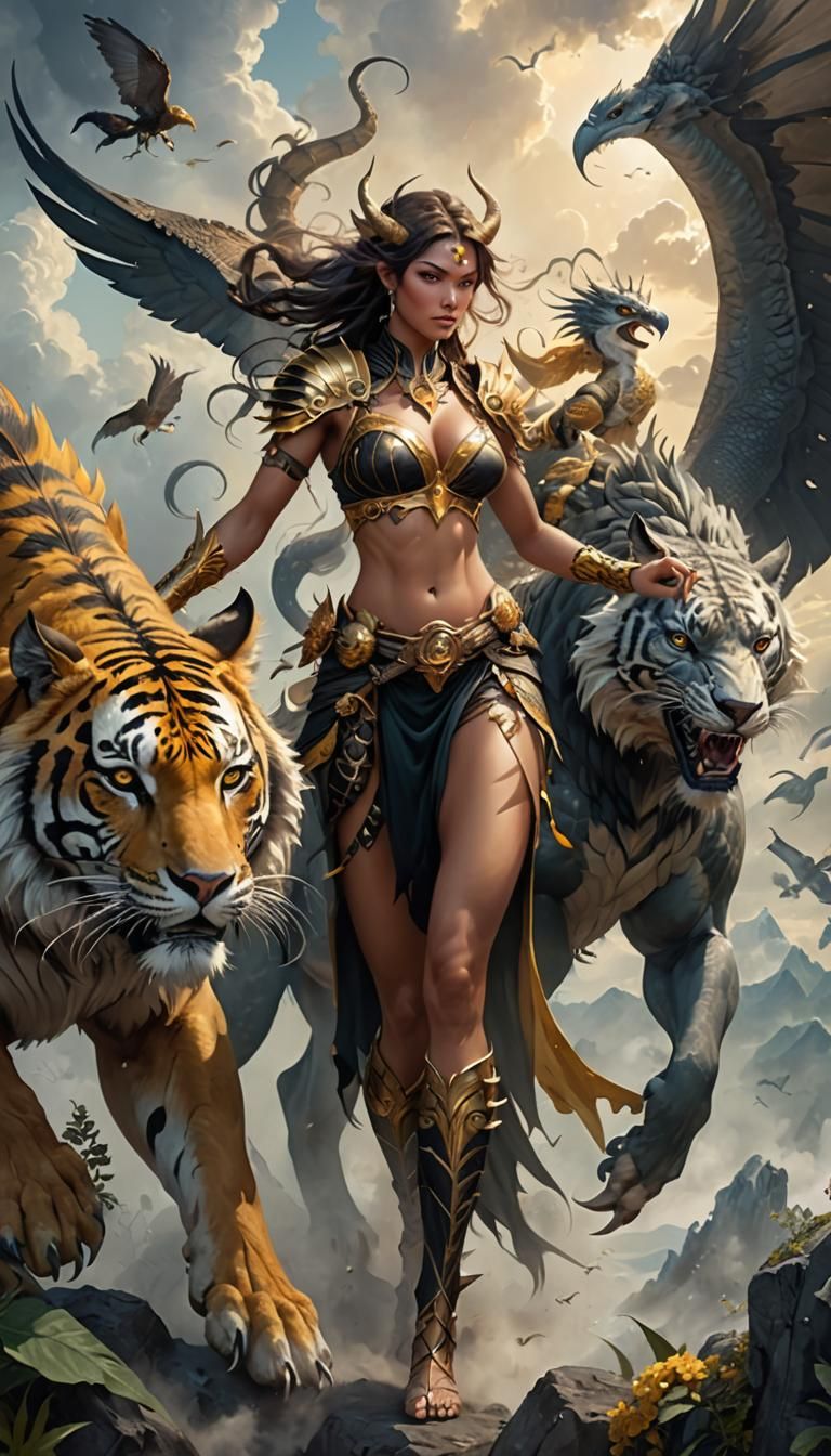 Fantasy Chimera Woman in Attack Position