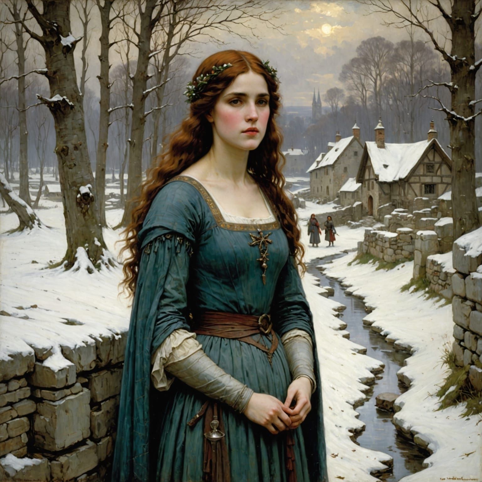 Medieval Maiden in Snowy Winter Landscape