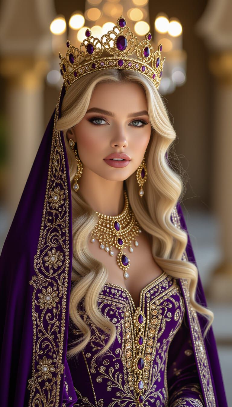 Majestic Blonde Princess in Purple Abaya