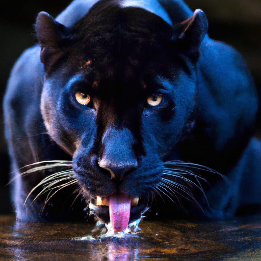 A Black Panther Drinking Water