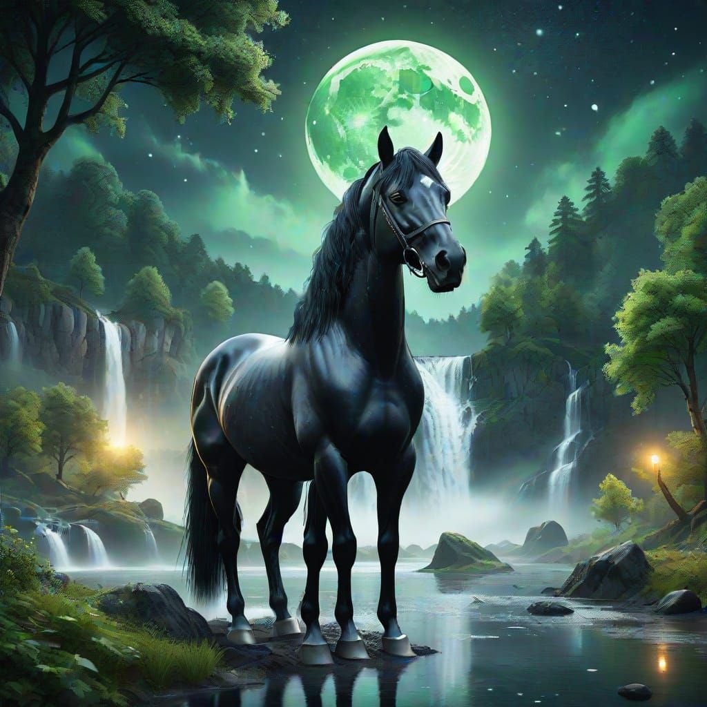 Majestic Chrome Horse in a Dreamy Fantasy World