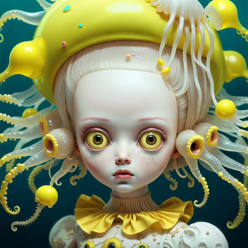 Surreal Doll with Yellow Eyes in Pop Surrealism Style