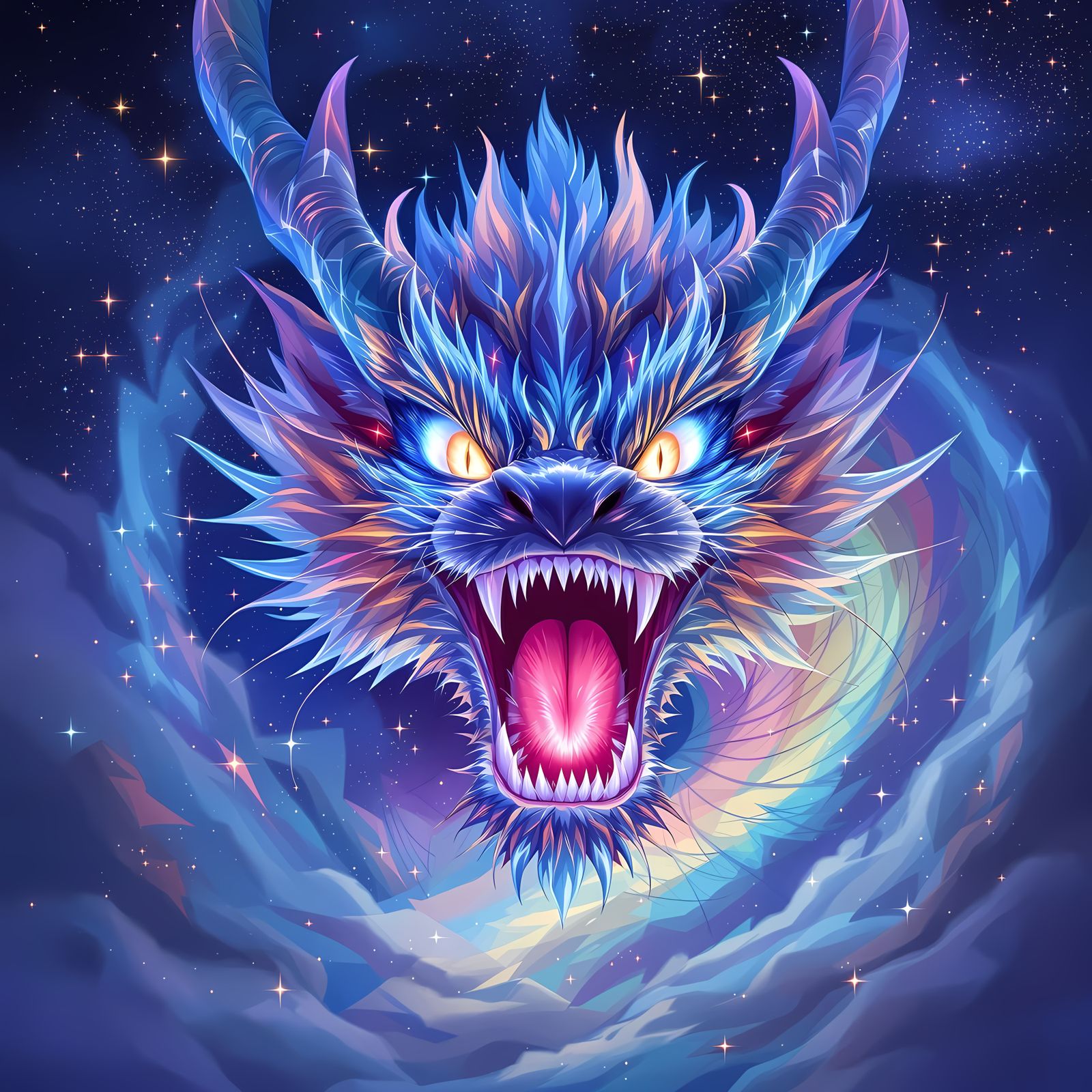 Luminescent Dragon Roaring in Anime Style