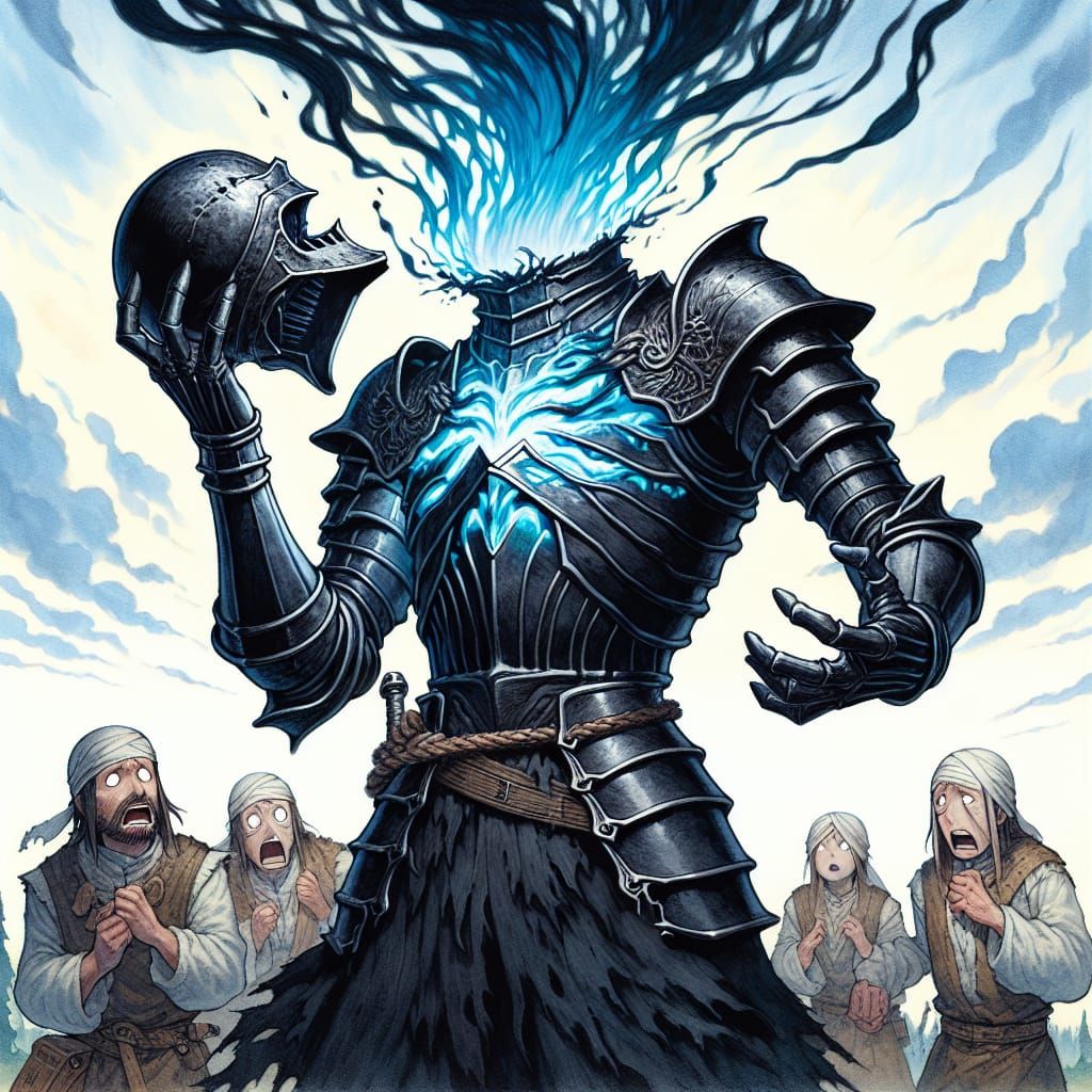 Headless Paladin with Blue Mist, in Manga Style