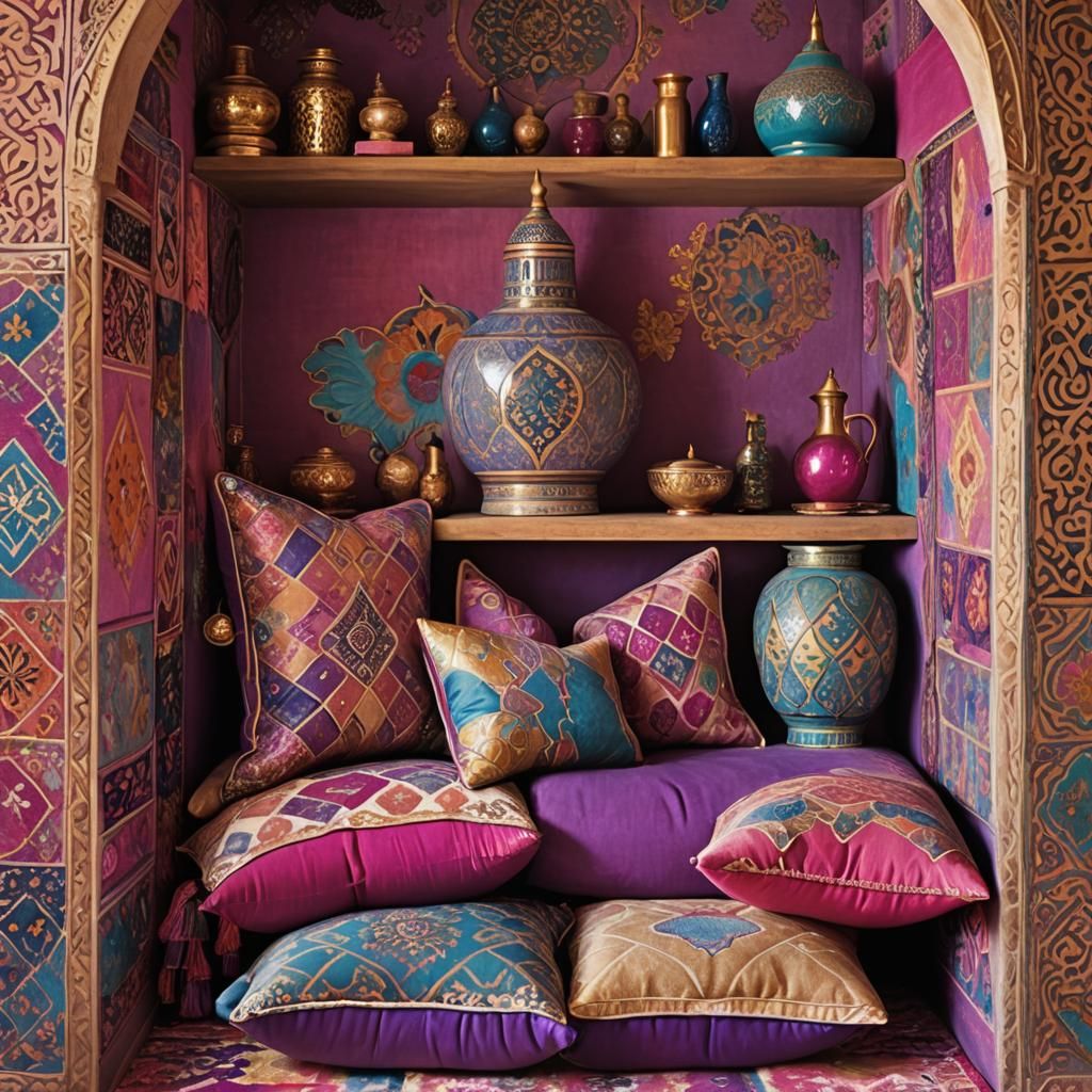 Dreamy Moroccan Nook with Throw Pillows