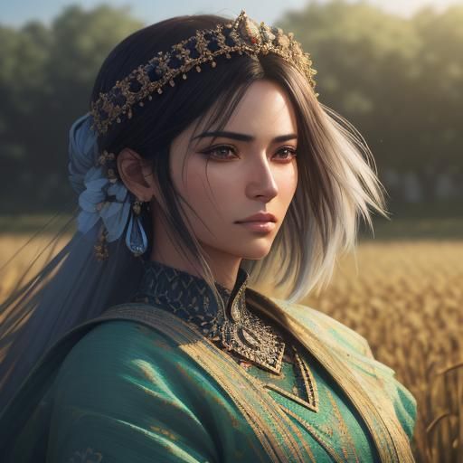 Afghan Woman in Field: 3D Anime Art