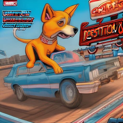 Cartoon Dog Demolition Derby with Squirrel Pit Crew
