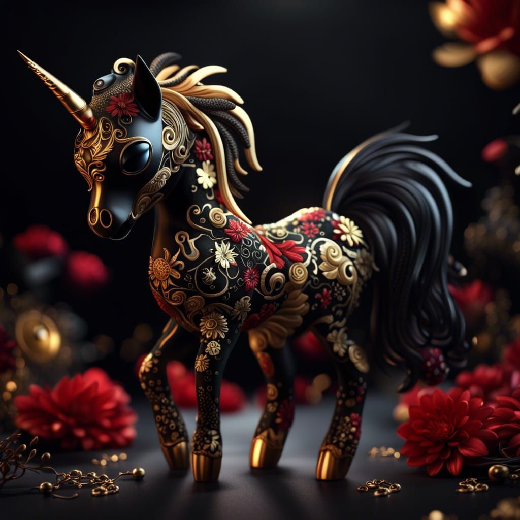 Ray Traced Alebrije Pony with Neuron Flowers