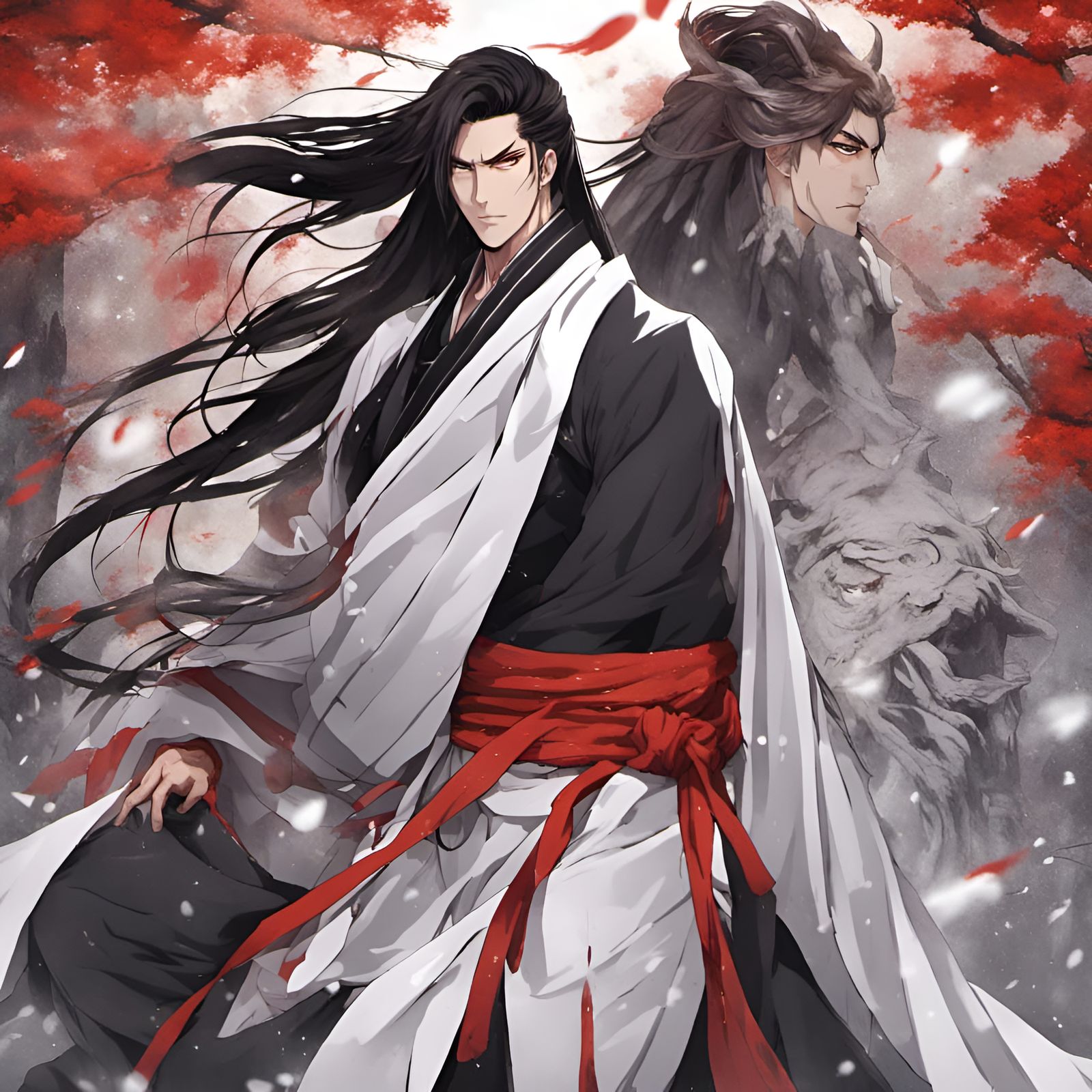 Handsome Man with Red Eyes in Anime Style