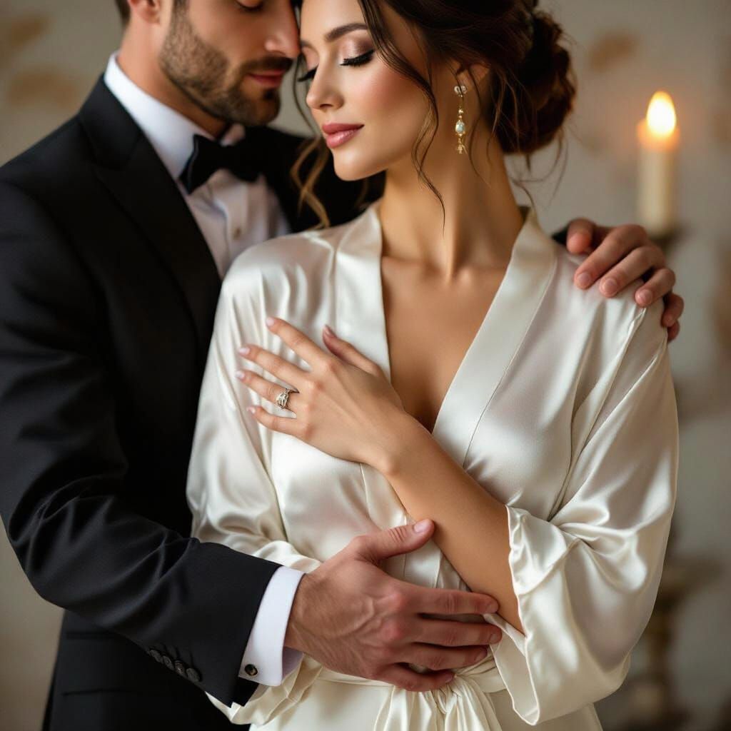 Intimate Embrace in Dramatic Lighting, Chiaroscuro Style