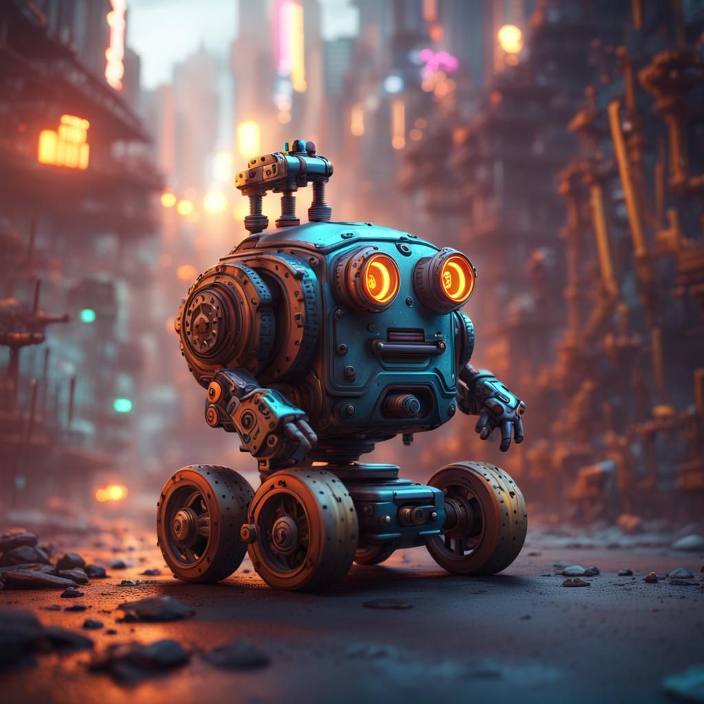 Tiny Robot on Wheels Drills Neon