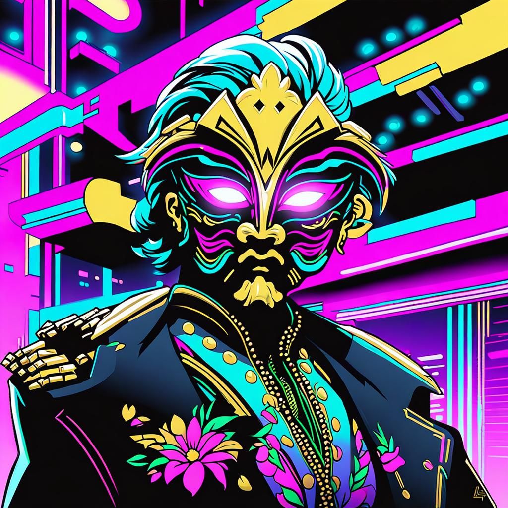 Neon Miami Crime Lord in Cyberpunk Style