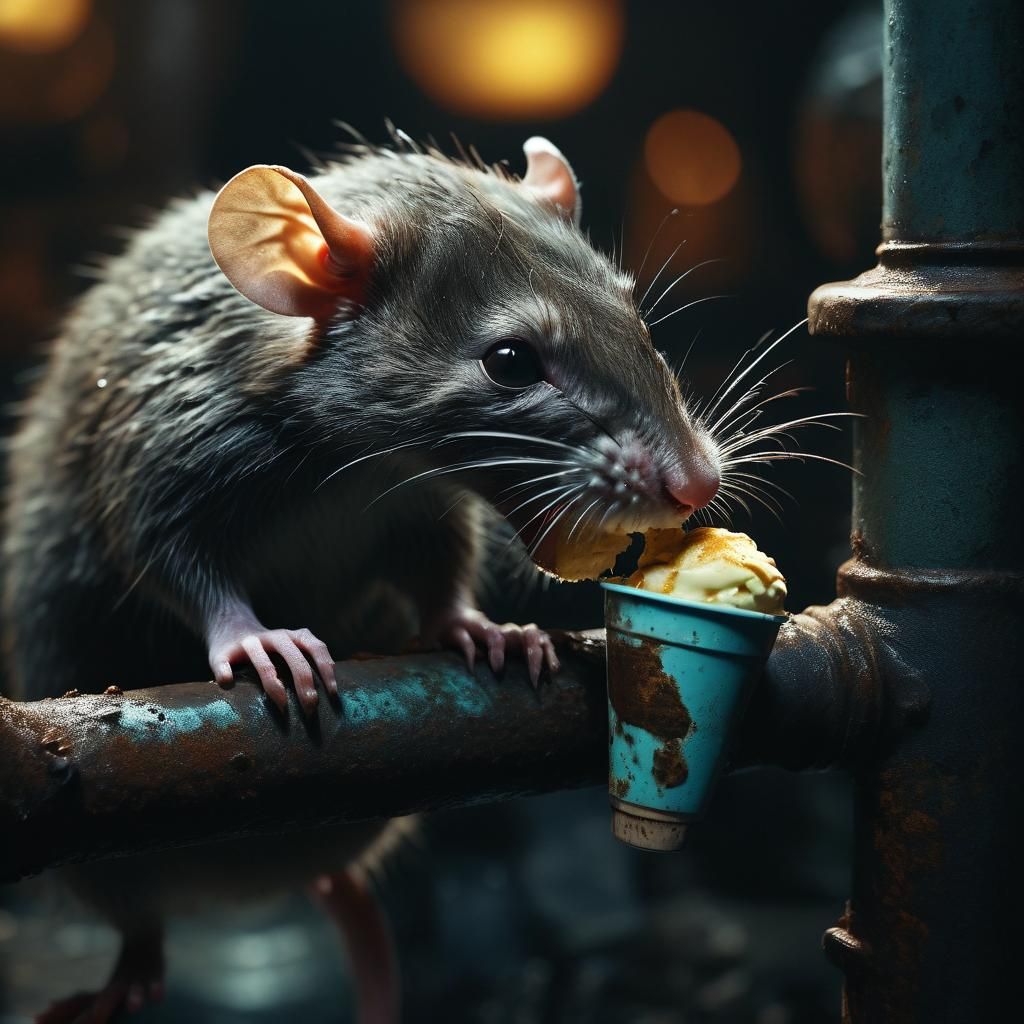 Rat Licking Ice Cream: Cinematic Underworld Scene