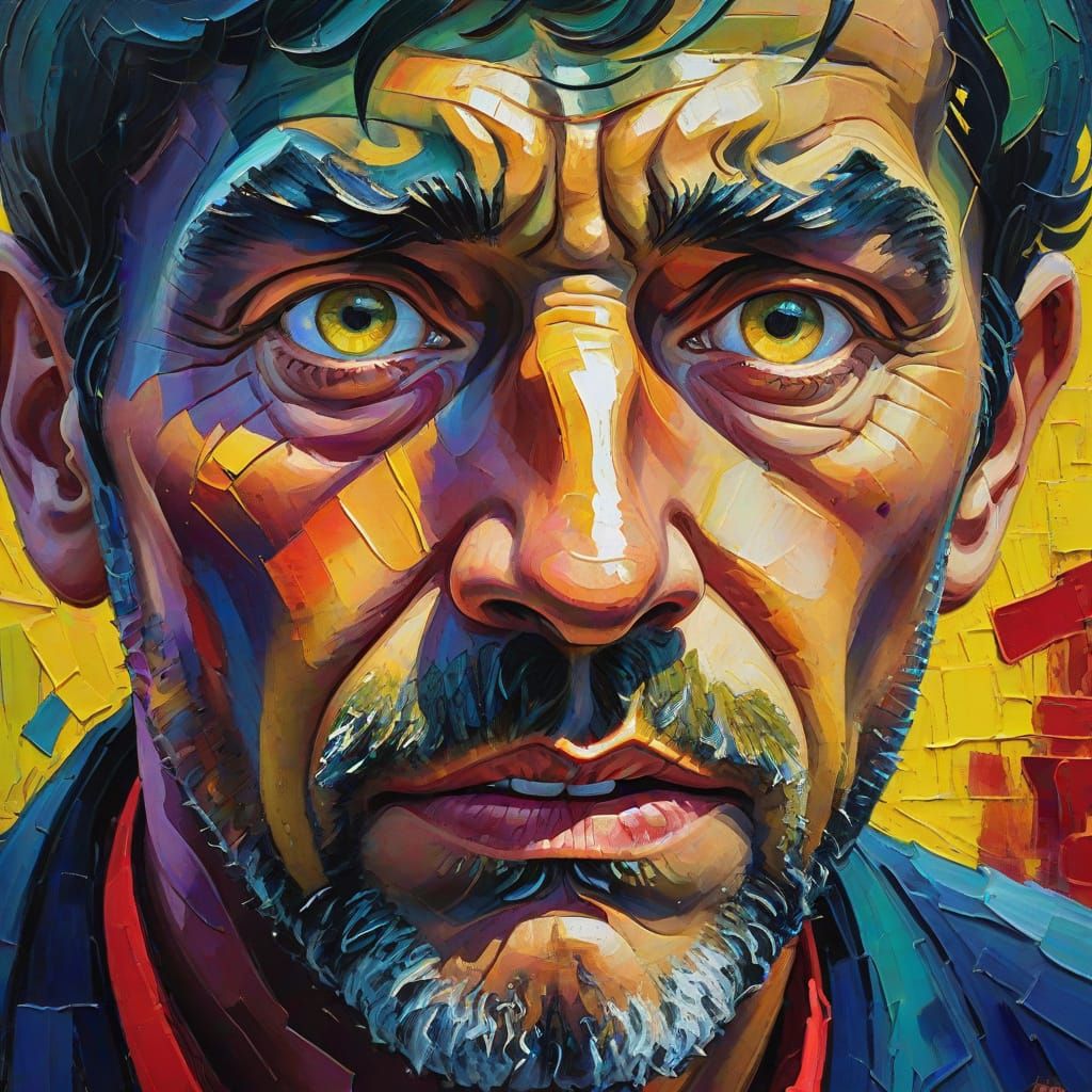 Emotional Struggle: A Neo-Impressionist Oil Painting