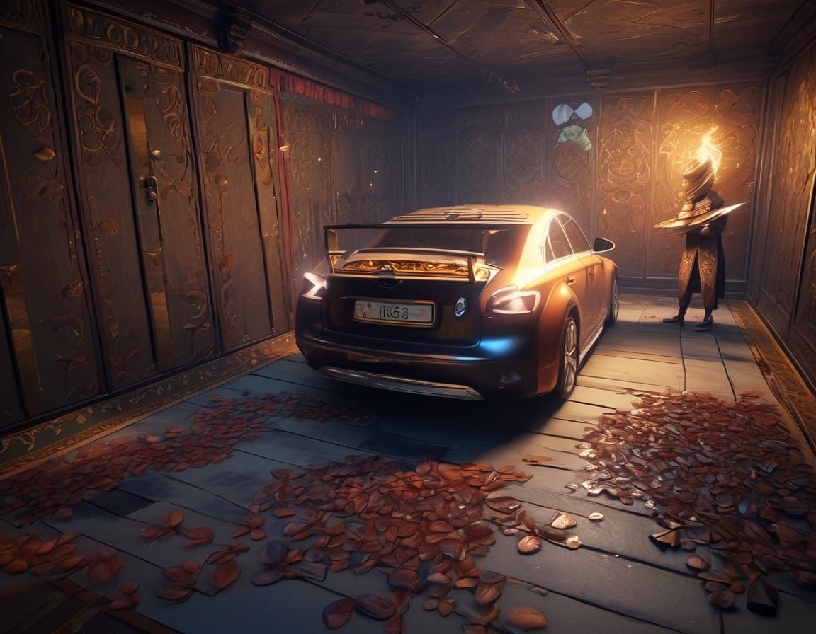 Ghostly Gentleman Washes Sleek Sports Car in Moonlit Landsca...