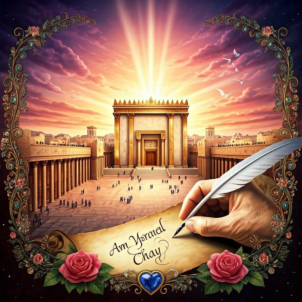 Ancient Temple in Jerusalem, Vibrant Sunset, Golden Light