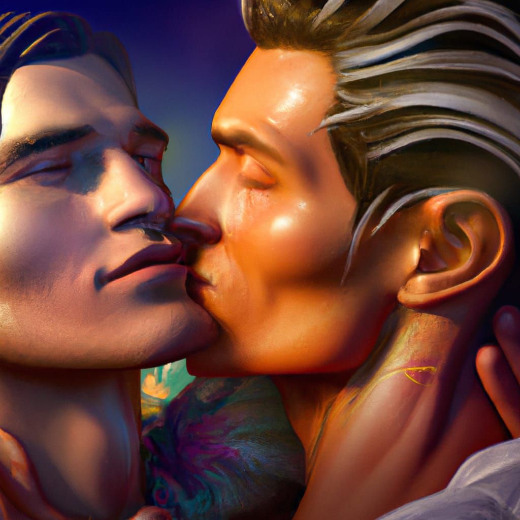 Passionate Kiss: Hyperdetailed Portrait in Art Nouveau Style