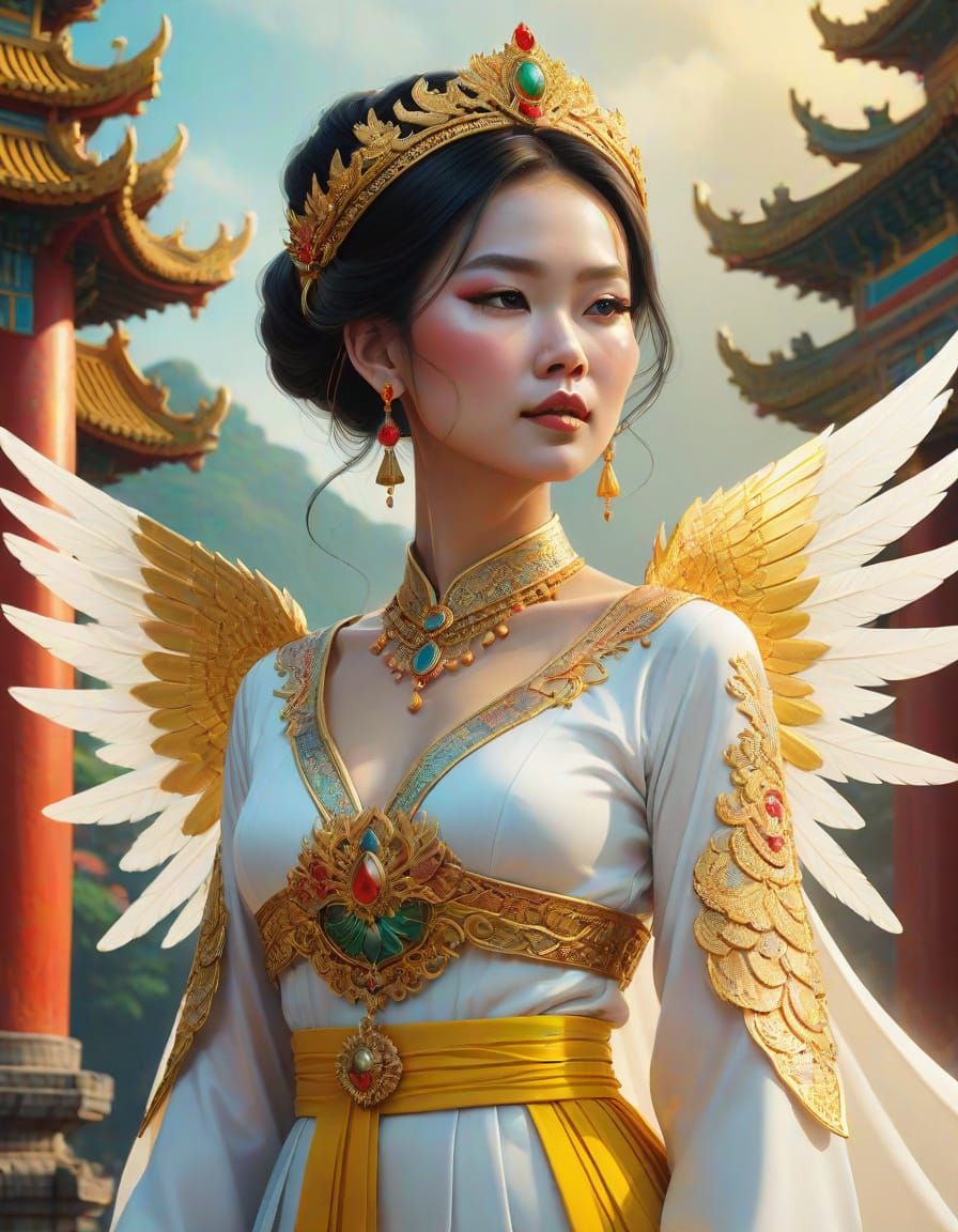 Vietnamese Goddess of the Rainbow in Traditional Ao Dai