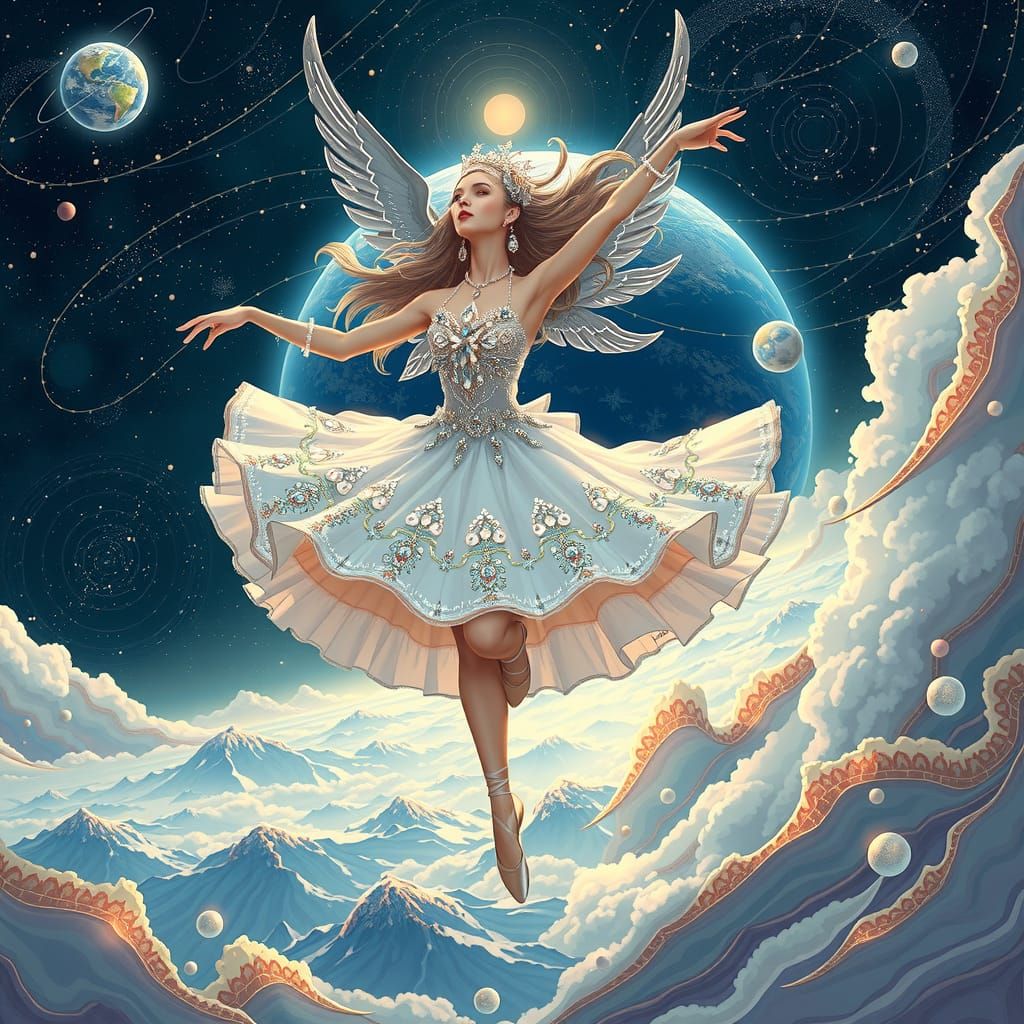 Celestial Ballet Dancer with Earth in Background