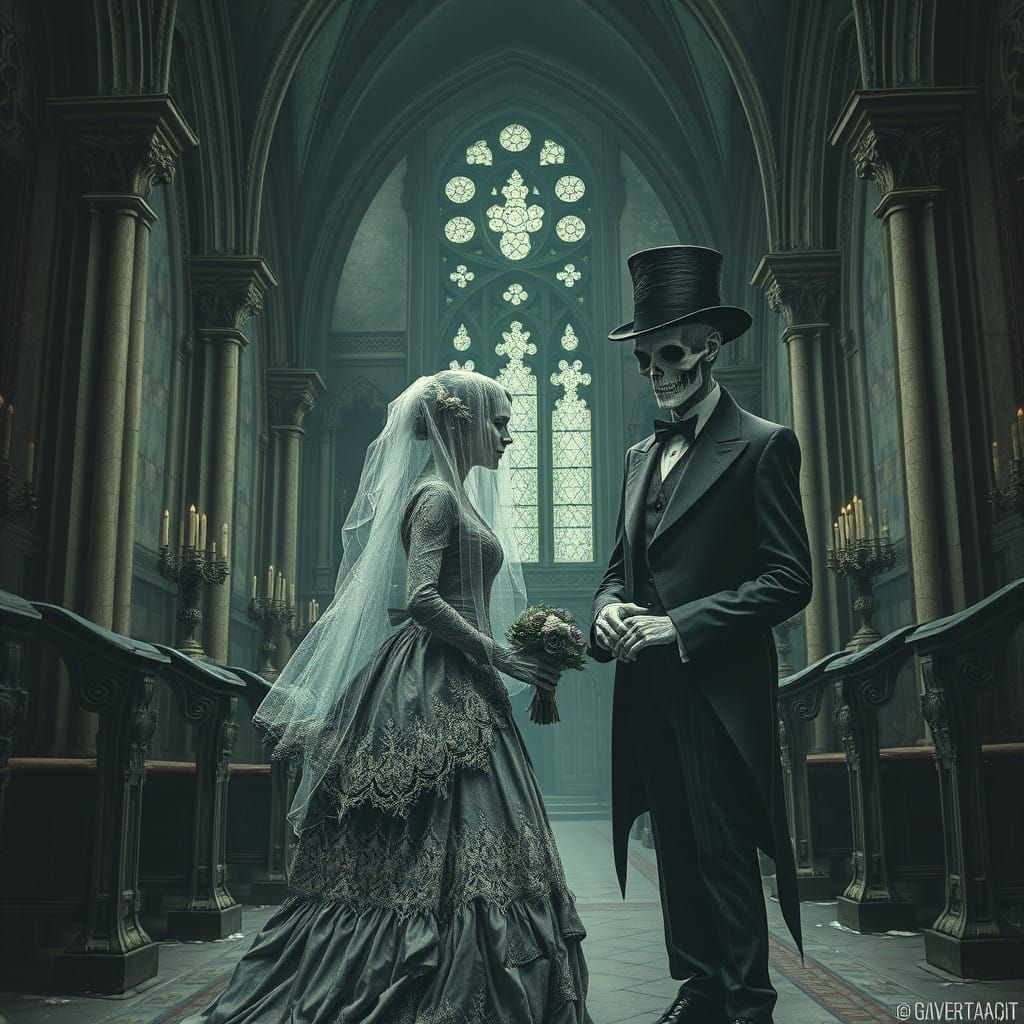A Haunting Dark Fantasy Wedding Scene in Baroque-Inspired El...
