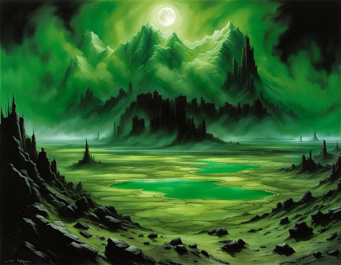 Barren Wasteland with Acid Pools in Dark Fantasy Style