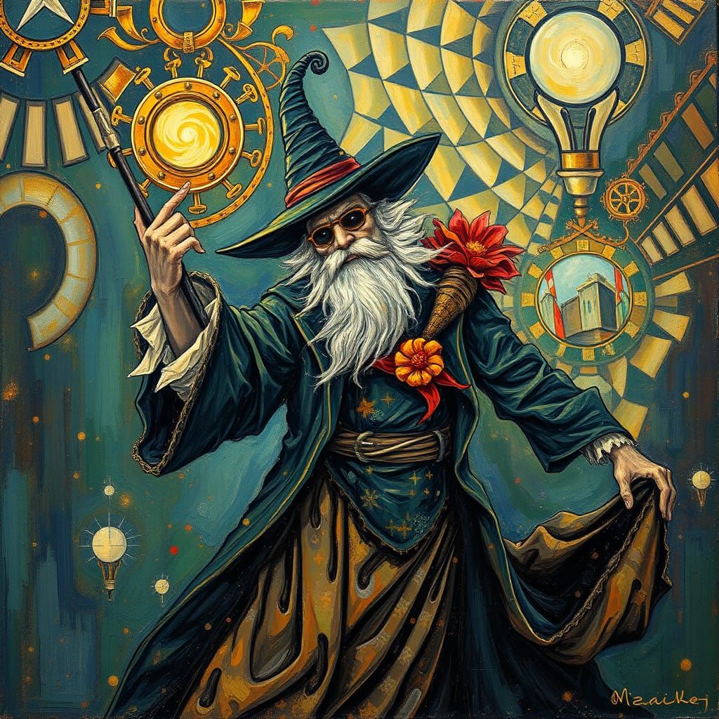 Steampunk Sorcerer in Whimsical Disco Setting