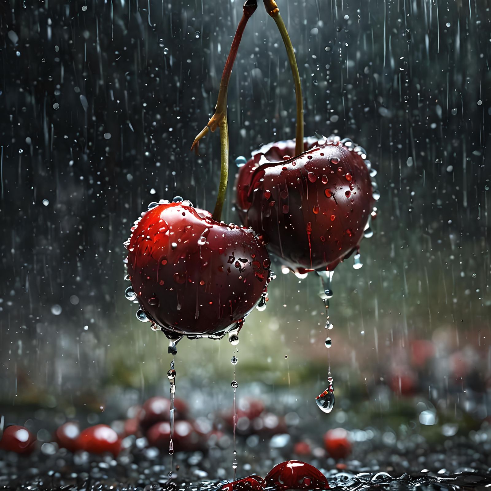 Cherries in the Rain: Expressive Red and White Painting