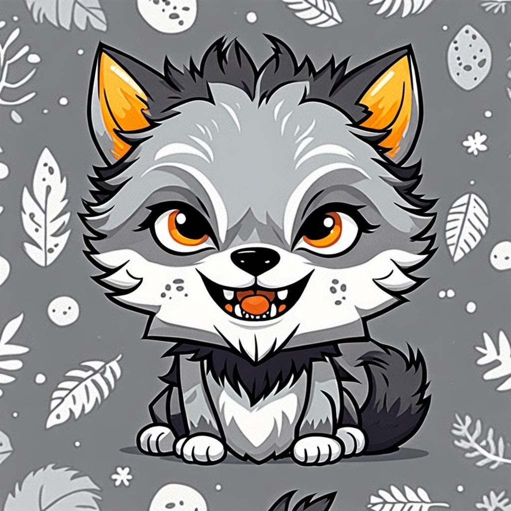 Chibi Werewolf Sticker Design with Mischievous Grin