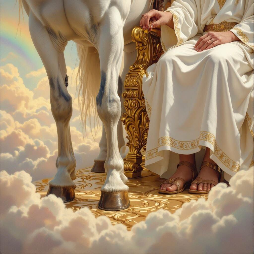 Jesus and White Horse on Heaven's Golden Floor