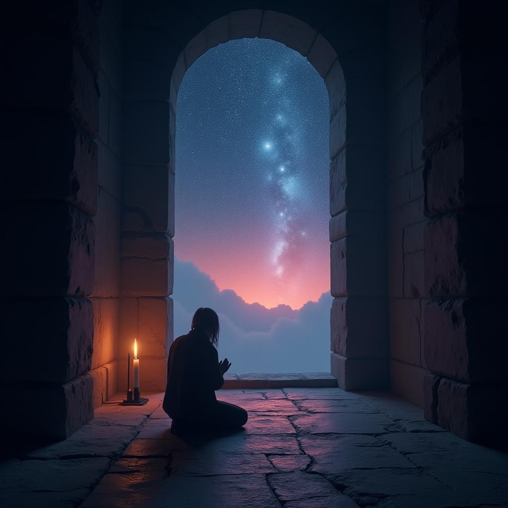 Starry Night Prayer: Mystical Realism in Digital Art