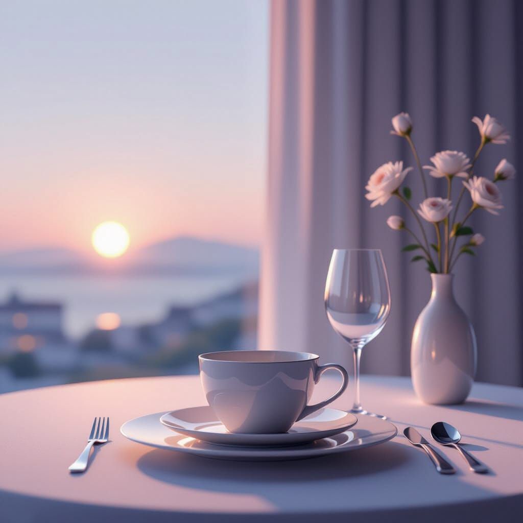 Minimalist Dining Scene in Soft Volumetric Light