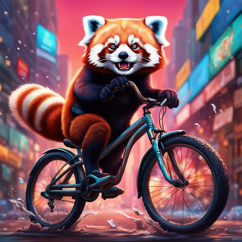 Red panda riding a bike