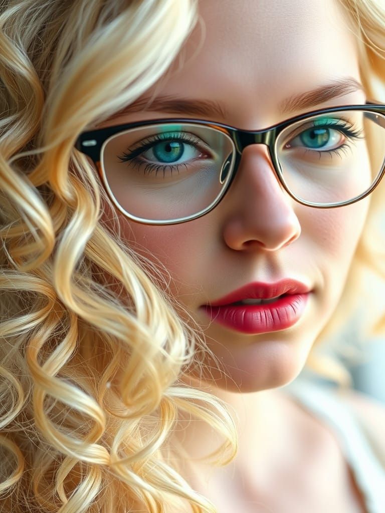Dreamy Blonde Woman with Glasses in Soft Light