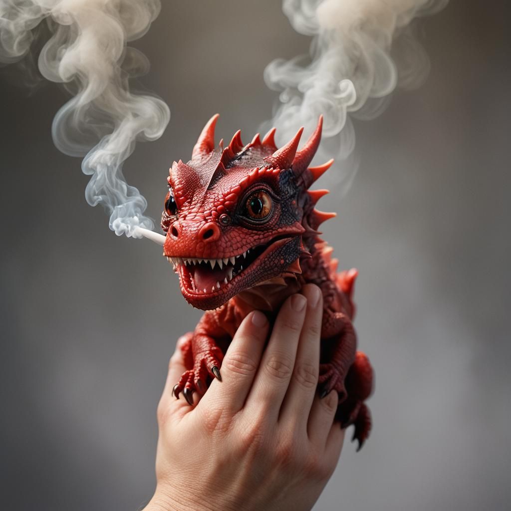 Photorealistic Baby Dragon Portrait with Smoke
