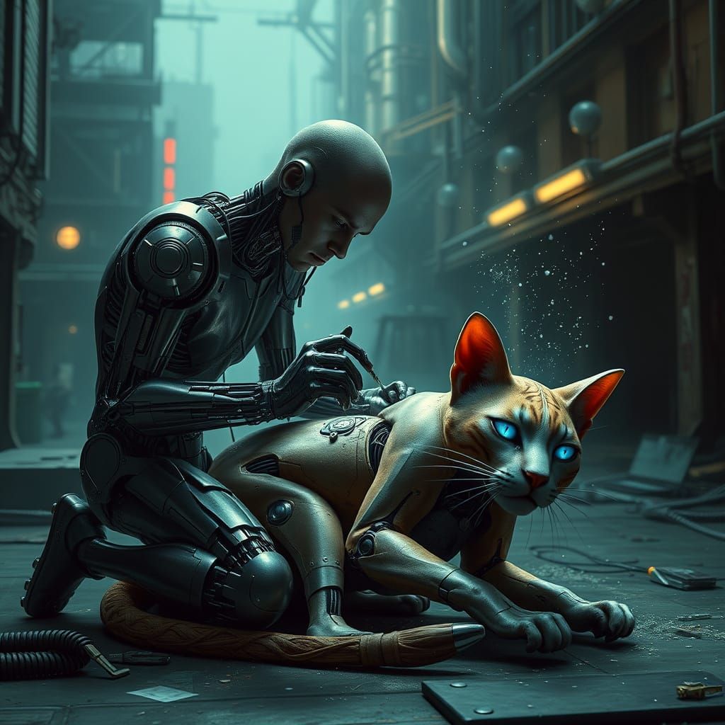 Cyborgs in a Futuristic, Biomechanical Landscape