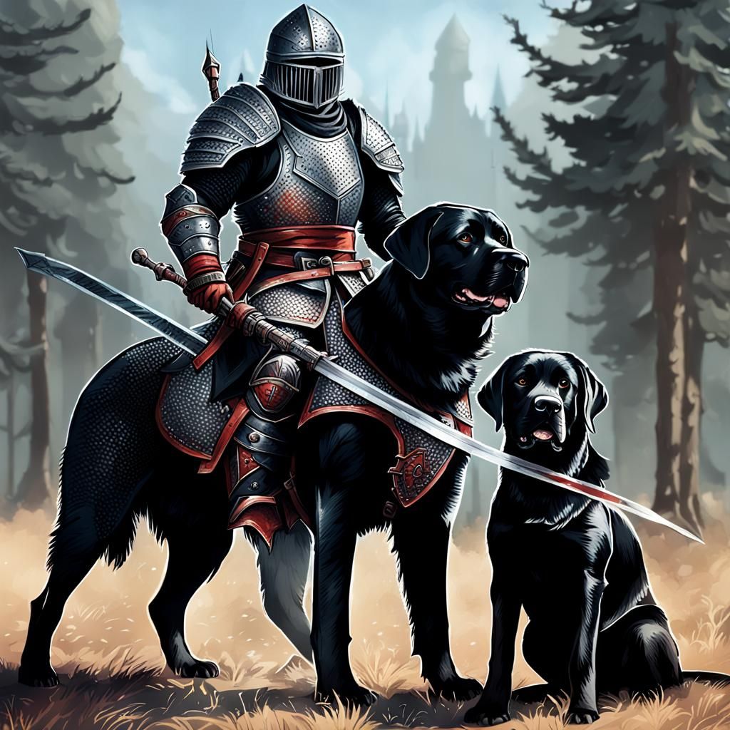 Armored Blood Hunter on Giant Labrador Steed