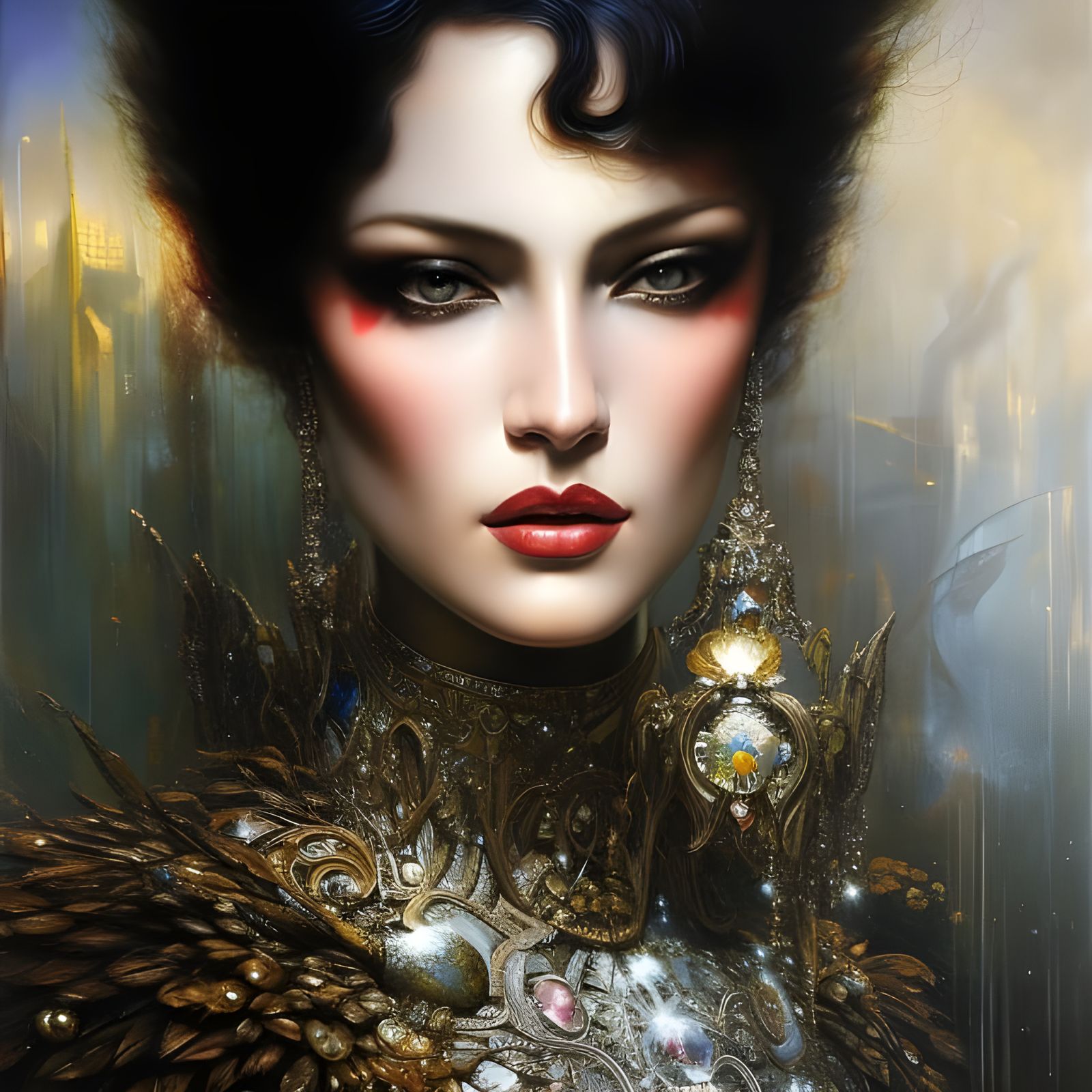 Cyberpunk Princess Portrait with Silver Jewelry