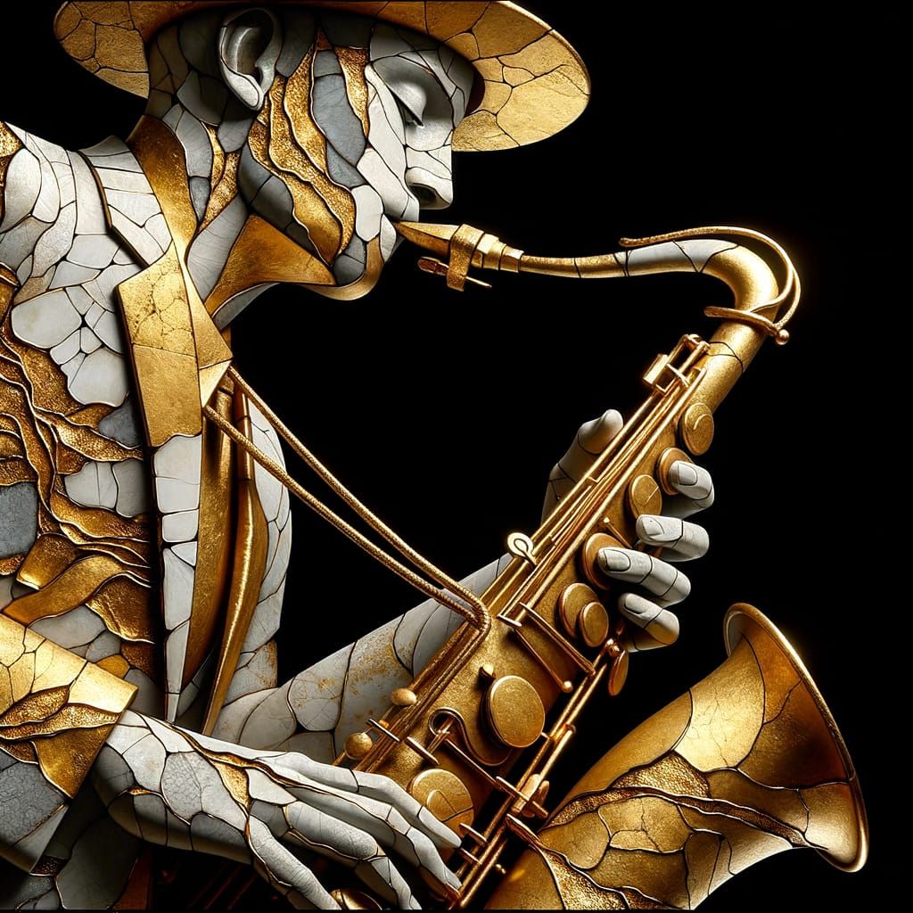 Elegant Saxophonist: Maximalist 3D Kintsugi Art