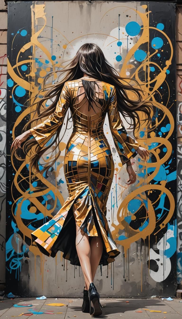 the back of a long haired glamour female tight fit dress dan...