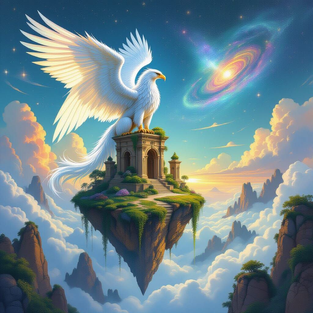 Griffin on Floating Island in Surrealist Style