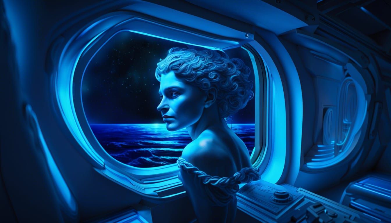 Hyperrealistic Neptune Lit in Dramatic Blue