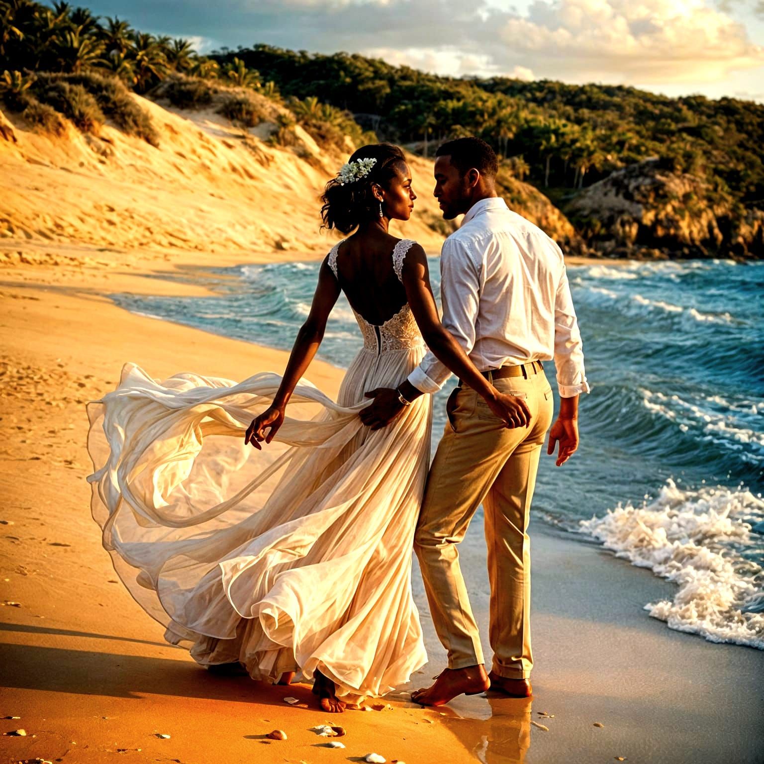 Serene Caribbean Seashore Couple