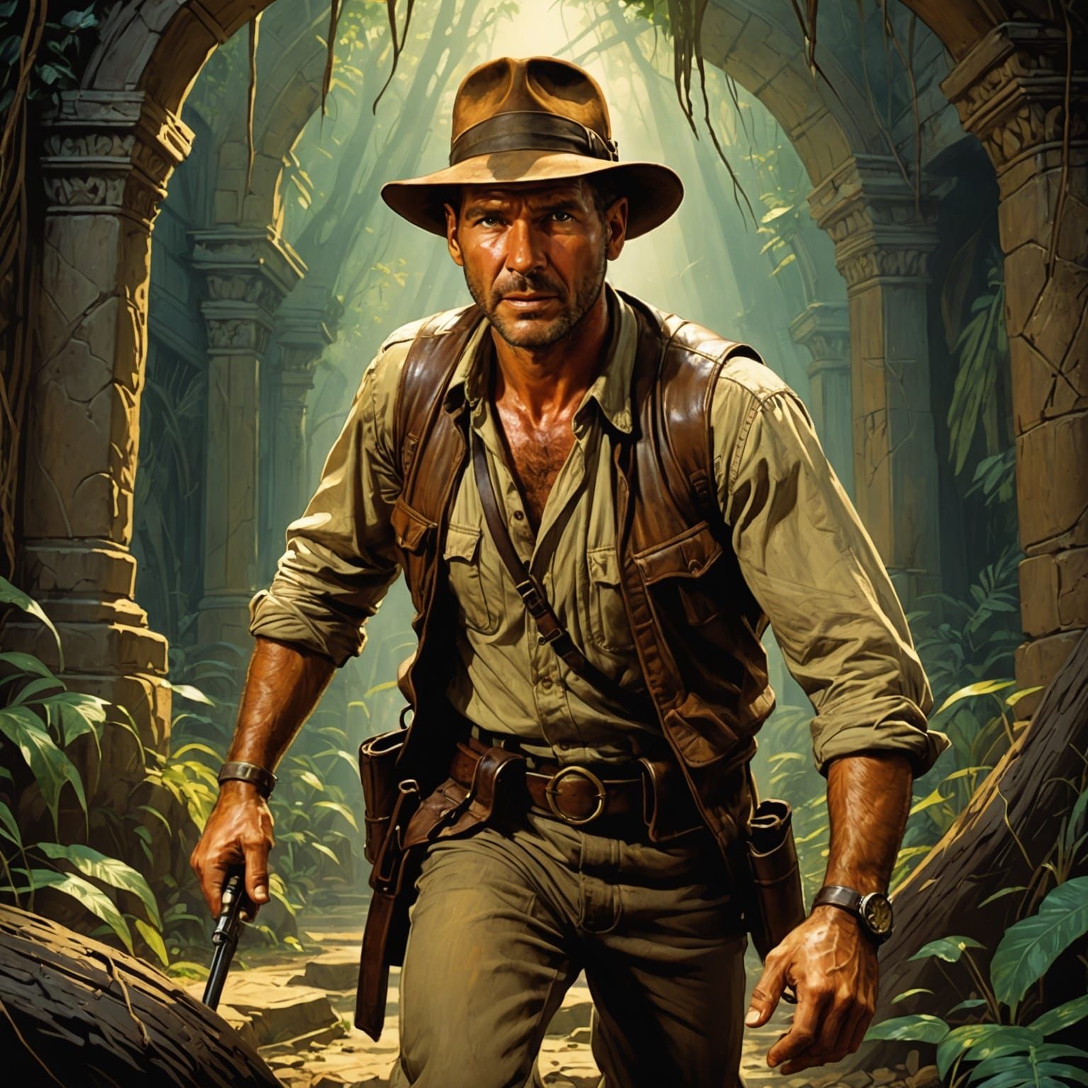 Indiana Jones Horror in Doré Rutkowski Style
